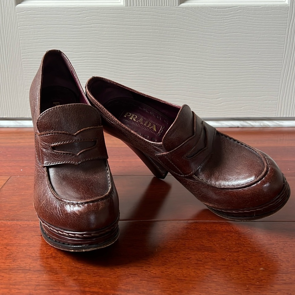 Prada leather platform pumps